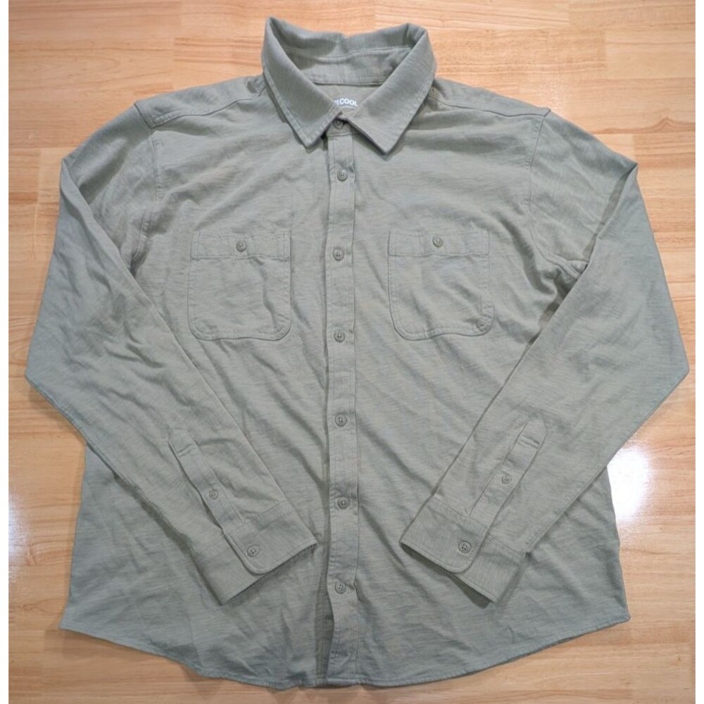 32 Degrees Cool Shirt Mens XXL Button Down Long Sleeve Sage Green Cotton Casual